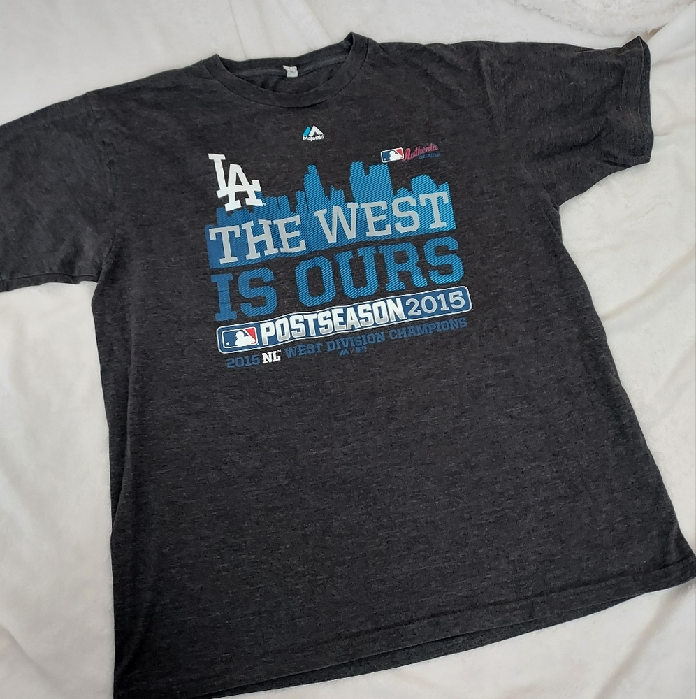 Dodgers Dark Gray 2015 Post Season t-shirt "The West is Ours" Sz Large Champs